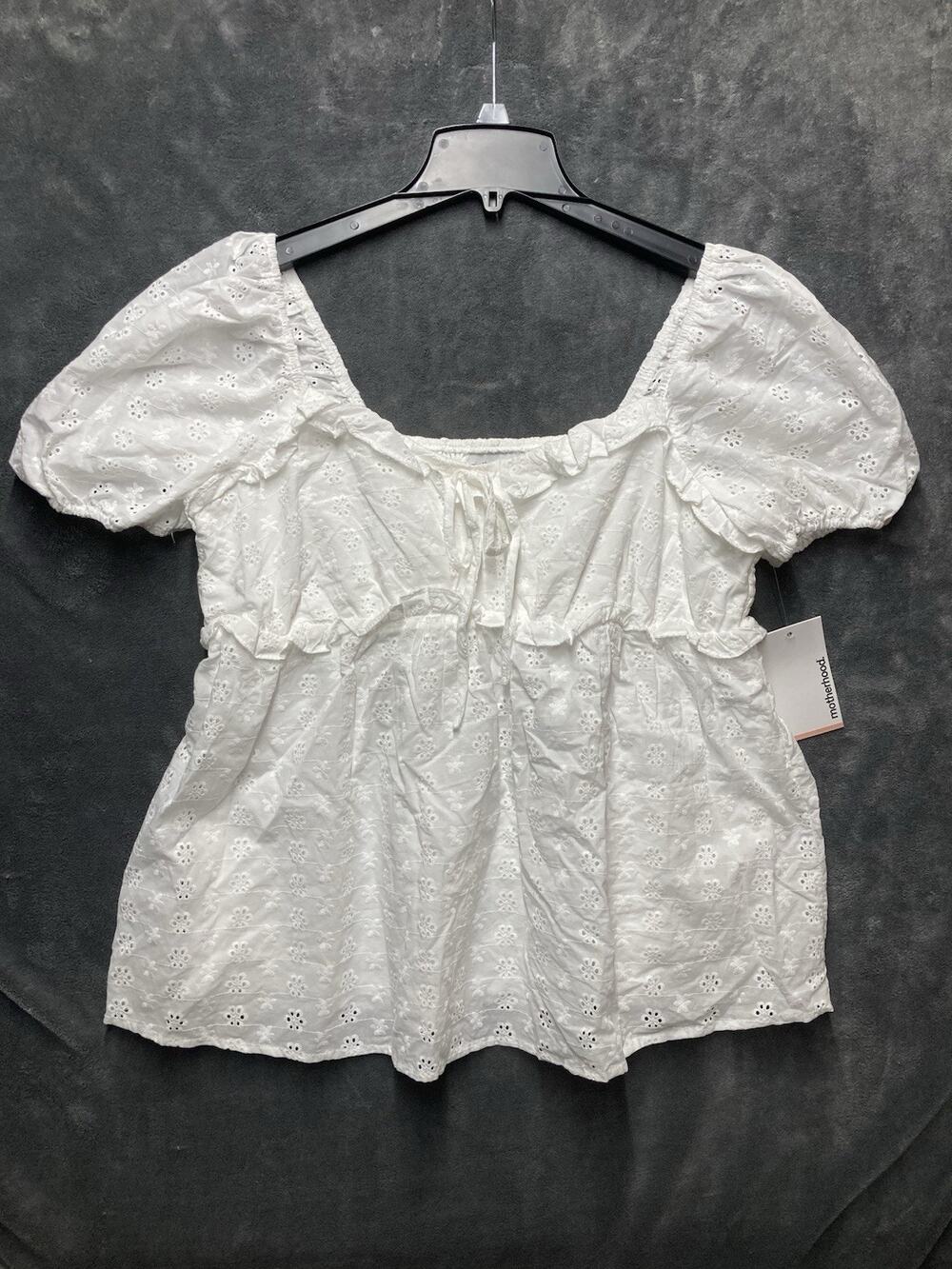 NEW Motherhood Maternity White Eyelet Babydoll Top Milkmaid Puff Slv Prairie L
